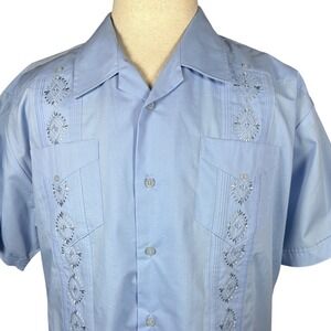Contigo Mens Light Blue Guayabera Embroidered Short Sleeve Button Up Shirt XL